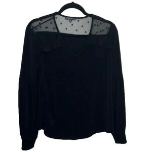 Adrianna Papell Black Heart Sheer Ruffle Black Top